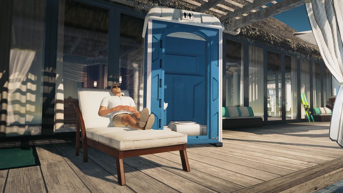 Modder creates Hitman 3's ultimate weapon: A portable, inflatable toilet you can deploy anywhere to drown your targets in